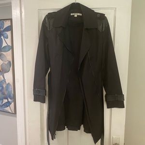 DKNY Small Black Faux Leather Trim Trench Coat